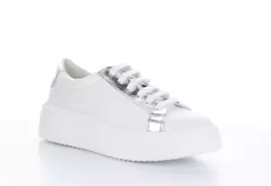BOS.&CO. Women's FUZI Platform Lace-Up Sneaker, White/Silver Leather Size EU 40 - Picture 1 of 12