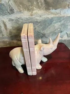 Hand Carved Soapstone Rhino Bookends (6 inch) - Picture 1 of 7