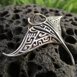 Manta Ray Necklace. Sterling Silver. Tribal Design. Handmade. - Picture 1 of 8