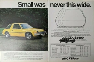 1976 American Motors AMC Pacer Yellow Small Was Never This Wide Vintage Print Ad - Picture 1 of 3
