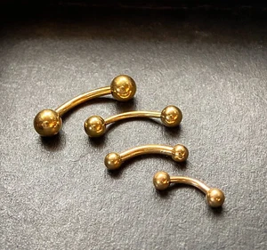 1pc Yellow Gold Plated Surgical Steel Ball Style Curved Barbell / Eyebrow Ring - Picture 1 of 5