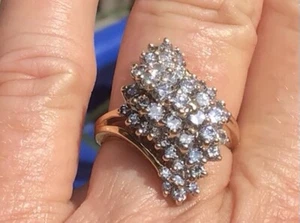 14k ladies 2.0 Carat natural diamond waterfall Cluster cocktail right hand ring - Picture 1 of 8