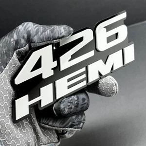 426 HEMI Emblems White Black – Side Fender Badges for Muscle Cars (Set of 2) - Picture 1 of 15