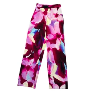 NWT Zara Pink Floral Watercolor High Rise Wide Leg Pants - Picture 1 of 7
