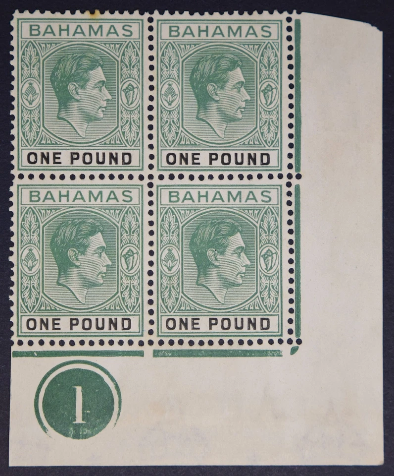 BAHAMAS SG157 KGVI 1938 £1 Deep Grey-Green & Black, Marginal Block of 4 UMM/MVLH - Image 1 of 2