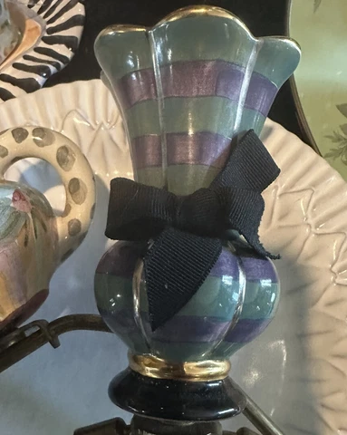 MacKenzie-Childs Ceramic Vase Green And Purple Pottery Light Topper Lamp Finial Cover
