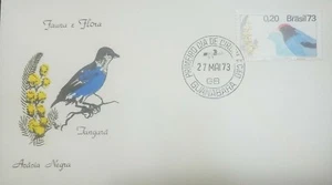 O) 1973 BRAZIL,FLORA AND FAUNA, BIRD SWALLOWTAILED MANAKIN, FLOWER, FDC XF - Picture 1 of 1