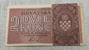 2 Kune 1942. Croatian banknoten NDH Ustasa WWII Germany Italy, Hrvatska ! - Picture 1 of 2