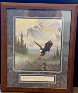 Home Interiors Isaiah 40:31 Scripture Flying Eagle 22 Inch Picture Framed Matted - Picture 1 of 15