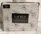 NEW-Ralph Lauren - Full Sheet Set -4 Piece-Floral Pattern-White/Blue-100% Cotton