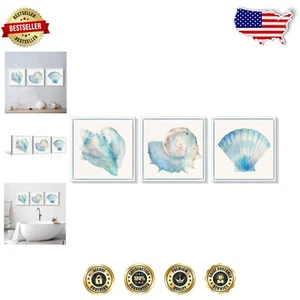 Vivid Blue Seashells Framed Canvas Art - Perfect for Living Room & Bathroom - Picture 1 of 9