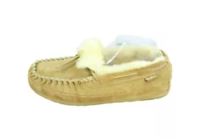 LL Bean Men's Brown Suede Wicked Good Shearling Lined Moccasin Slippers Size 8 M - Picture 1 of 9