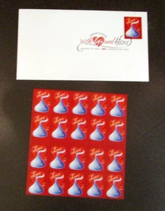 Ein Bogen 20 Hershey's LOVE KISSES 39 ¢ USPS Briefmarken & Umschlag am ersten Ausgabetag - Bild 1 von 4