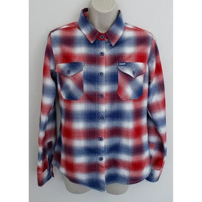 Dixxon Flannel Shirt Womens Small Red Blue Plaid Long Sleeve Button Up Barbicide - Image 1 of 4