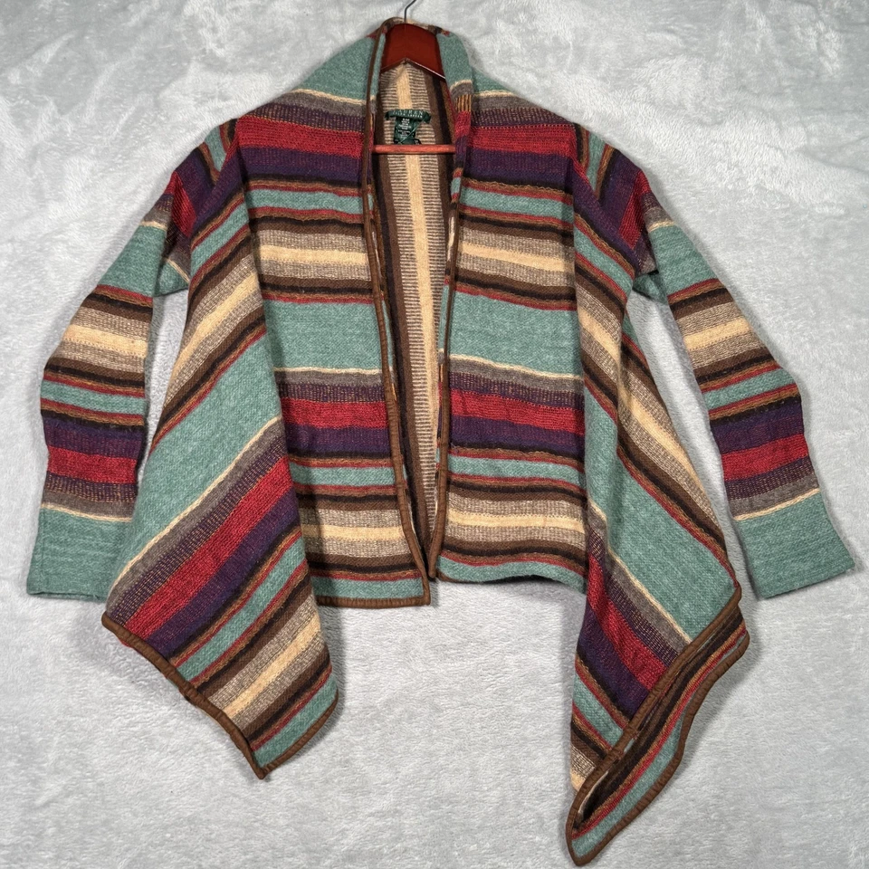 Suéter Lauren Ralph Lauren Mujer S/M Multicolor Rayas Lana Lino Cárdigan Foto 1 de 4