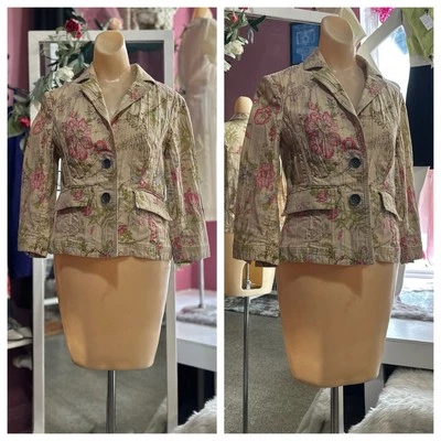 Vintage Y2K Blazer Jacket Cropped Preppy Floral Print 2000s Coquette S/M - Image 1 of 4