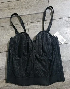 GODDESS 0689 womens Lace Bustier Bra, Longline Strapless, Sz 36DD, Black - Picture 1 of 7