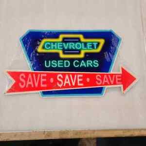 Chevy Chevrolet used cars faux neon vintage ad steel metal sign