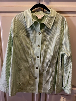 ALLISON DALEY Women Jacket Sz 16W NWT Lightweight Button Up Green/White Stripes - Image 1 of 4