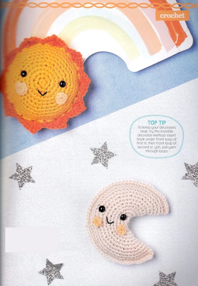 CROCHET PATTERN TOY DECORATION SUN & MOON 12Hcm AMIGURUMI EASY LCM M8A - Image 1 of 1