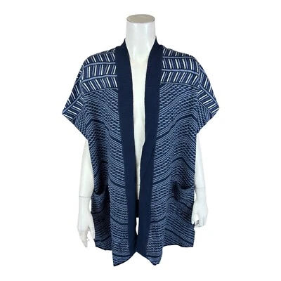 Cárdigan Isaac Mizrahi TRUE DENIM Geo Jacquard Ruana Azul Talla X-Pequeña/Pequeña Foto 1 de 2