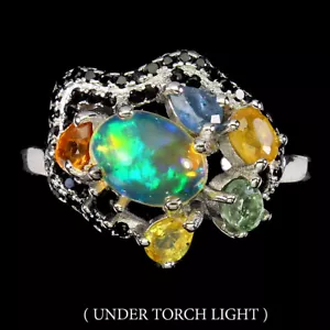 Sommer 925 Silberring Oval Feuer Opal Spinell Saphir Edelstein Schmuck Größe 7 - Bild 1 von 9
