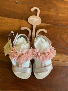 Monsoon Baby Girl Schuhe silber & rosa Corsage Größe 03 UK Hochzeit Party Anlass