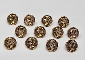 12 pcs Hermes Greek Mythology Gold Plastic Craft Sewing Shank Buttons 13mm - Picture 1 of 2