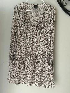 Catalina Womens Leopard Print Long Sleeve Tunic Top Sz 1X/16W Drawstring Pockets - Picture 1 of 9