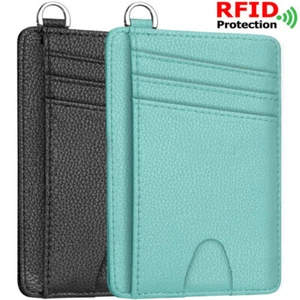 Mujer Delgado Bolsillo Cuero RFID ID Ventana Portatarjetas Billetera con Llavero Regalo - Imagen 1 de 54