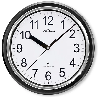 Funk Wanduhr Modern Rund 28 cm große arabische Zahlen Schwarz - ATLANTA 4522/7 - Bild 1 von 2