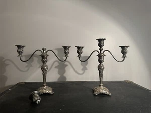 Vintage Candelabras WM Rogers & Son Silverplate Victorian Rose Pair Of 2 *READ - Picture 1 of 11