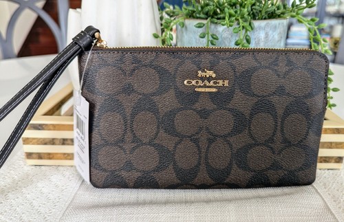 COACH Braccialetto grande con zip angolare firma tela CS438 IM marrone nero