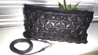 TOPSHOP SMOCKED BLACK LEATHER CLUTCH BAG WITH REMOVABLE STRAP