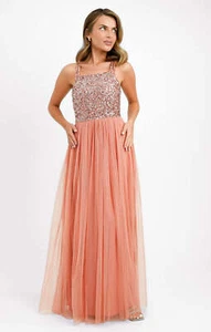 Maya Womens Pink Maxi Dress Square Neck Sequin RRP £99 - Picture 1 of 22