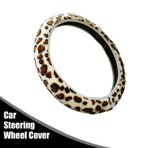 36-38cm Car Steering Wheel Cover Leopard Warm Soft Plush Protector For Winter