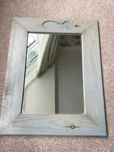 Bathroom Wall Mirror Green Wash Wooden 18” X 14” - Picture 1 of 2