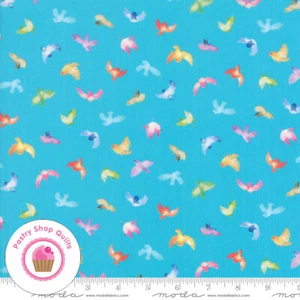 Moda FLIGHTS OF FANCY 33463 18 Turquoise Aqua Blue Birds MOMO Quilt Fabric Bird - Picture 1 of 3