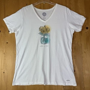Camiseta Life Is Good Para Mujer Talla XL Flor Blanca Rosas Florero Manga Corta Algodón - Imagen 1 de 15