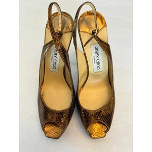 Jimmy Choo braun bronze glänzend Python Peeptoe Slingback Heels Sandalen Gr. 38 - Bild 1 von 6