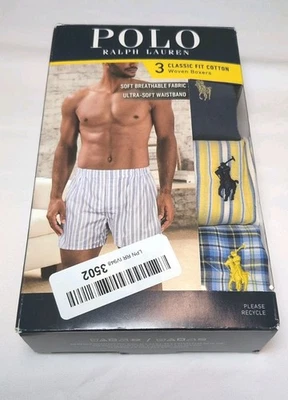 Nuevo paquete de 3 calzoncillos boxer clásicos tejidos de algodón Polo Ralph Lauren para hombre talla pequeña  Foto 1 de 4