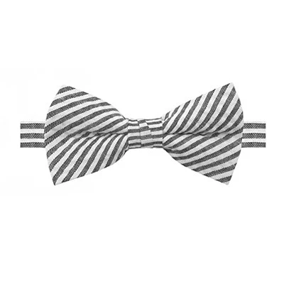  Men's Seersucker Striped Pattern Pre-tied Banded Bow Tie Black - Image 1 of 4