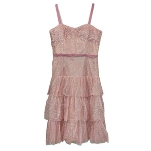 Nuevo Vestido Marchesa Notte Brillo Tul Terciopelo En Niveles Rosa 'Oro Rosa' Talla 8 - Imagen 1 de 8