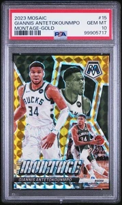 2023-24 Panini Mosaic Giannis Antetokounmpo Montage Gold Prizm /10 PSA 10 Bucks - Picture 1 of 3