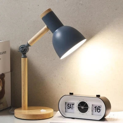Lámpara de escritorio pequeña de madera, lámpara de mesa ajustable tricolor para niños, lámpara de escritorio para hogar... Foto 1 de 4