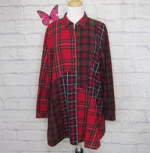 J. Jill Patchwork Button Down gemischt rot kariert Tunika Top mit Taschen Gr. XL - Bild 1 von 10