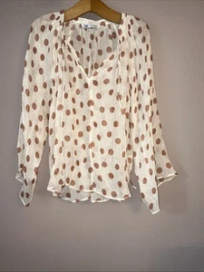 Zara Cream & Pink Polka Dot Sheer Top - Size Large - Picture 1 of 4