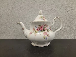 Vintage Victorian Royal Albert Moss Rose Tea Pot With Lid Gold Trim - Picture 1 of 16