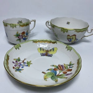 Herend Queen Victoria Cream Soup Demitasse Espresso Cup Saucer Butterfly Set 3 - Picture 1 of 21