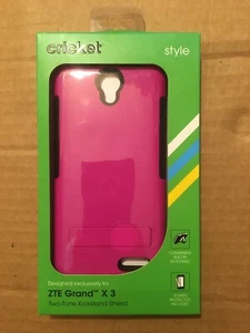 NEW CRICKET ZTE GRAND X 3 Pink Two Tone Kickstand Shield Screen Protector Case - Picture 1 of 10